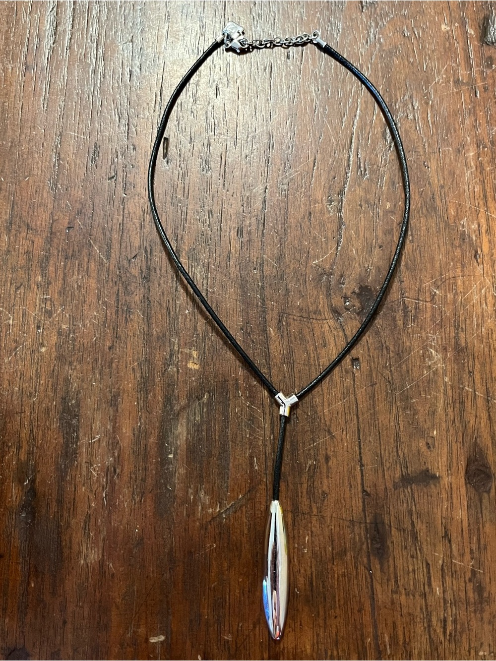 Vintage Nine West Silver-Tone Teardrop Lariat Y-Necklace - Black Cord Minimalist